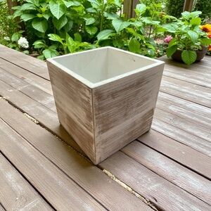 STUDIO HIS & HERS White & Tan Rustic Wood Box - 5” x 5” x 5”